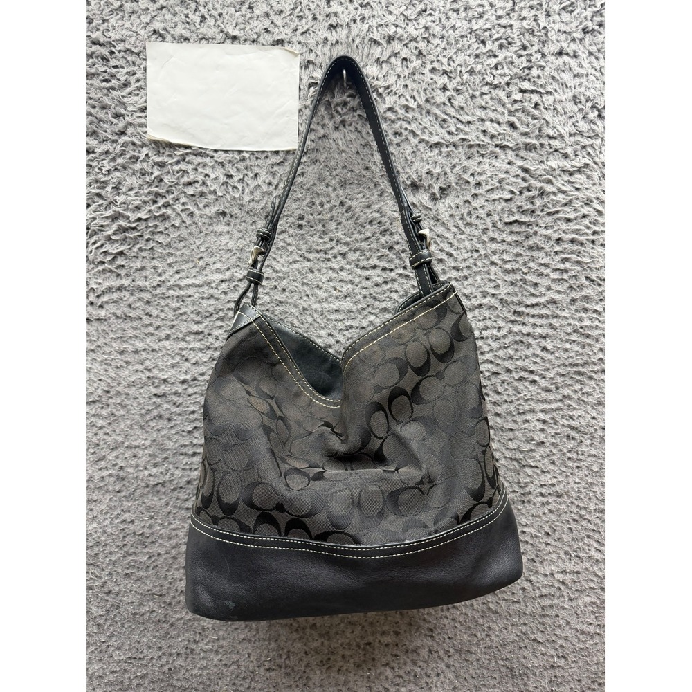 Vintage Y2K Coach Signature Jacquard Leather Hobo Shoulder Bag Black 2156